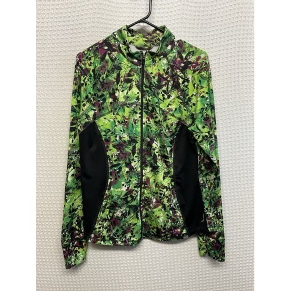 Exertek UPF50+ Green Botanical Print Full Zip Track Jacket Women Large Vietnam
